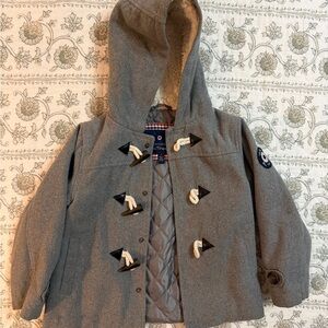 Gray Hooded Kids Coat with Toggle Closures